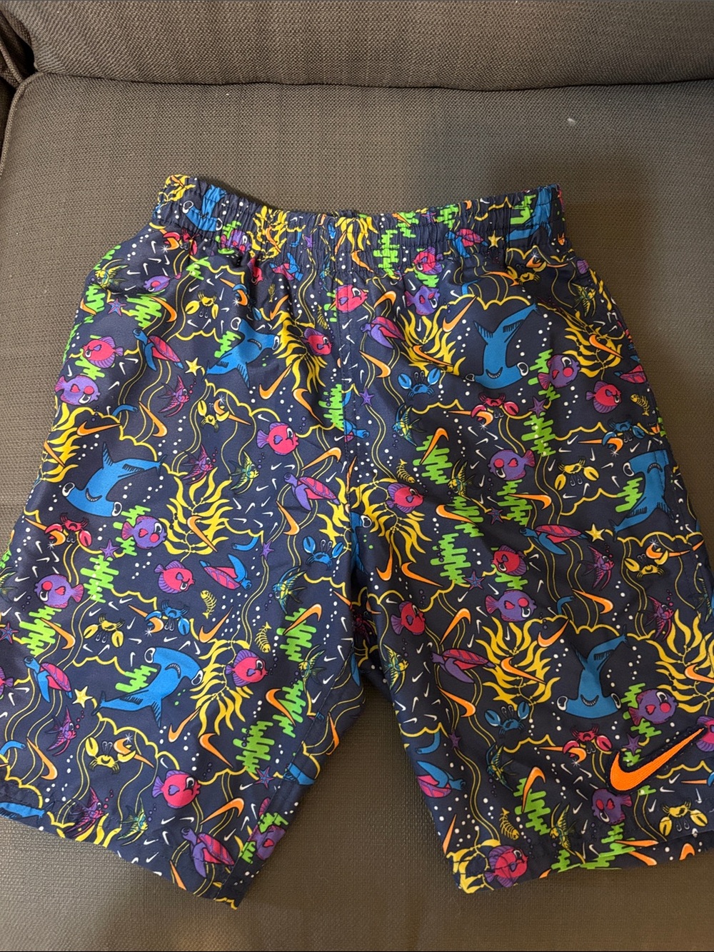 Nike Kids Swim Trunks - Navy with Bright Neon Print